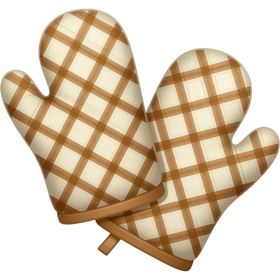 a pair of oven mitts with brown checkered print emoji
