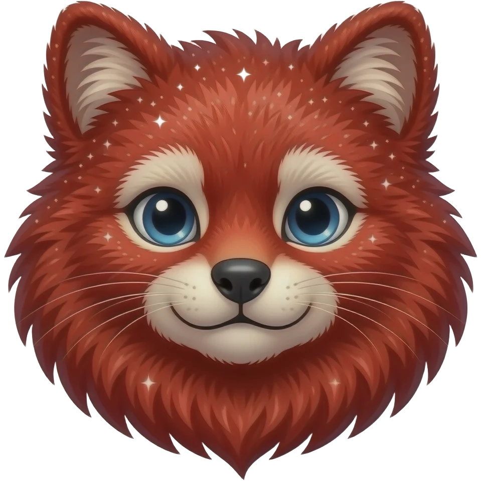 Hyper realistic fire red velvet fur soaked in starlight glitter and shadow gradients beautiful emoji