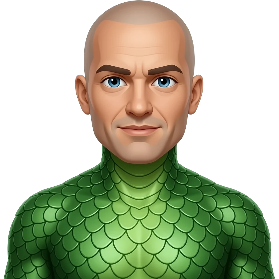 bald man with body coated in green dragon scales emoji