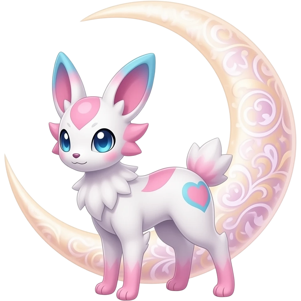 Rosy shiny glossy sparkly romantic pastel damask moon heart Absol-Sylveon-Fakemon-hybrid emoji