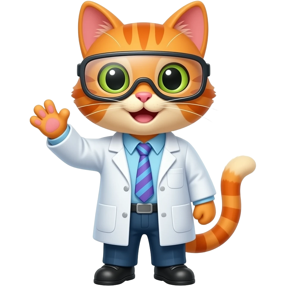 Учёный рыжий кот говорит всем привет emoji