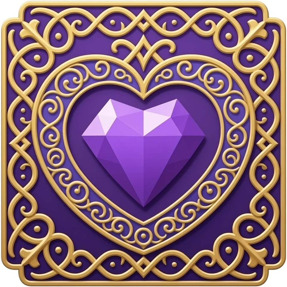 purple diamond heart tarot card beautifully ornamented and embellished emoji