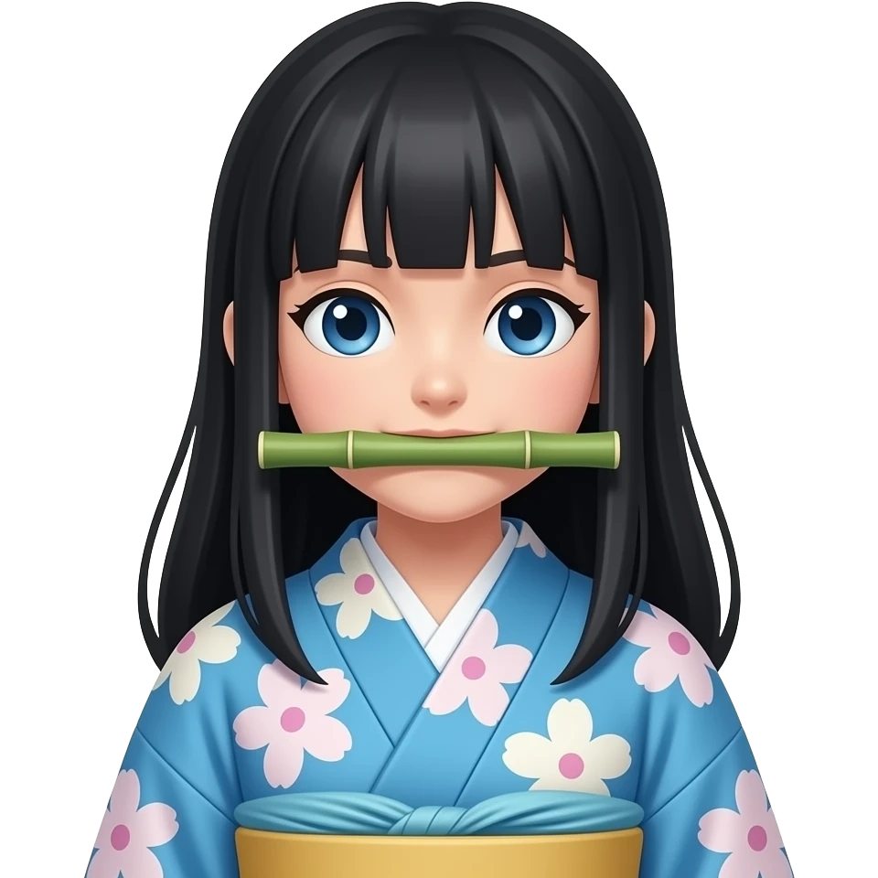 Que se parezca a Nezuco Do azul y el bambú grueso en la boca el kimono azul y flores color pastel  bambú grueso emoji