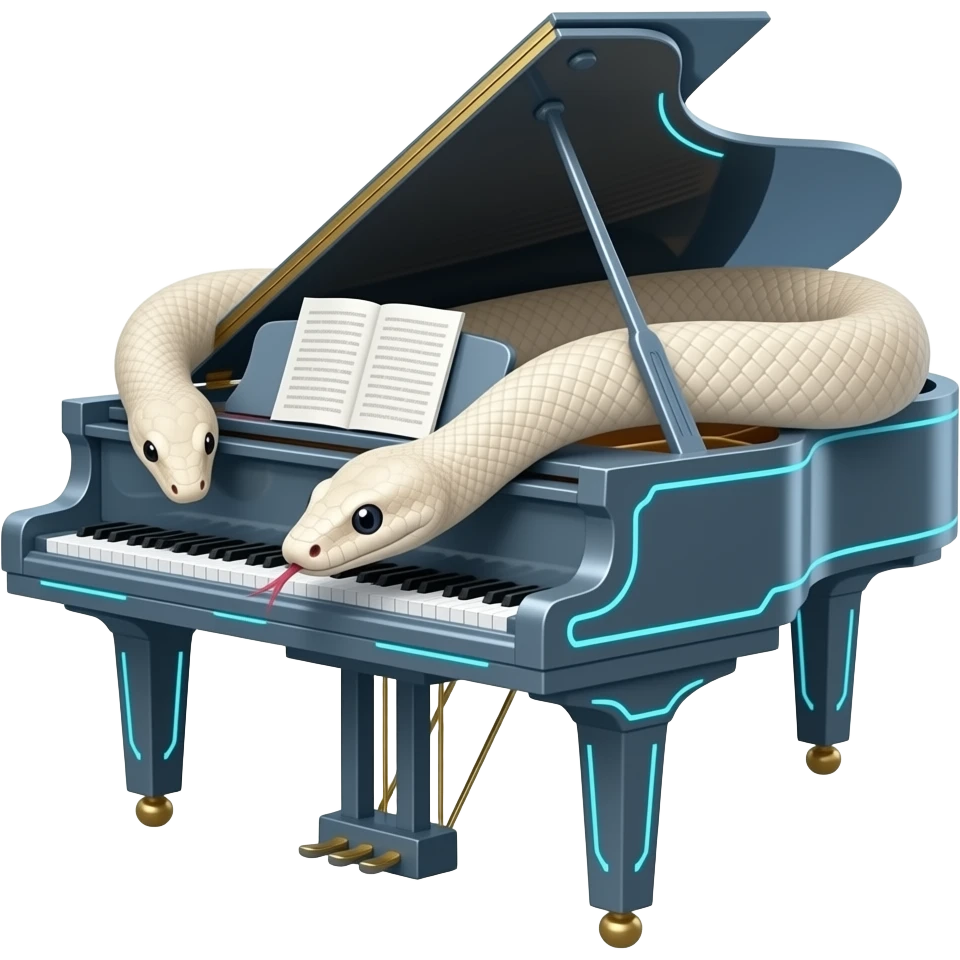albino boa constrictor wrapped around a futuristic piano emoji