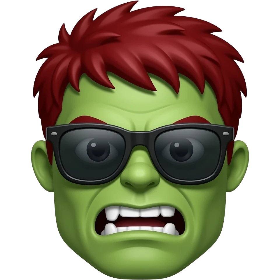 Zombie hulk with sun glasses and Red colour hairstyle face emoji