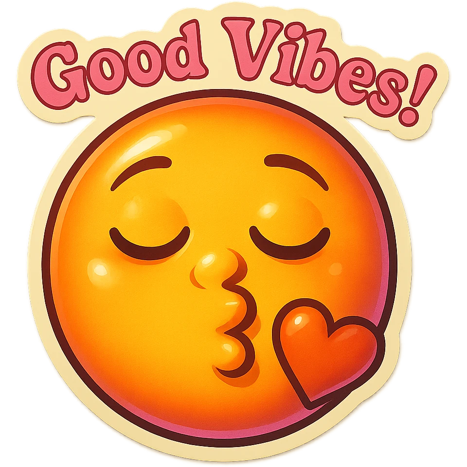 Eyes closed Kissy face 
add the words Good Vibes!  in pink  emoji