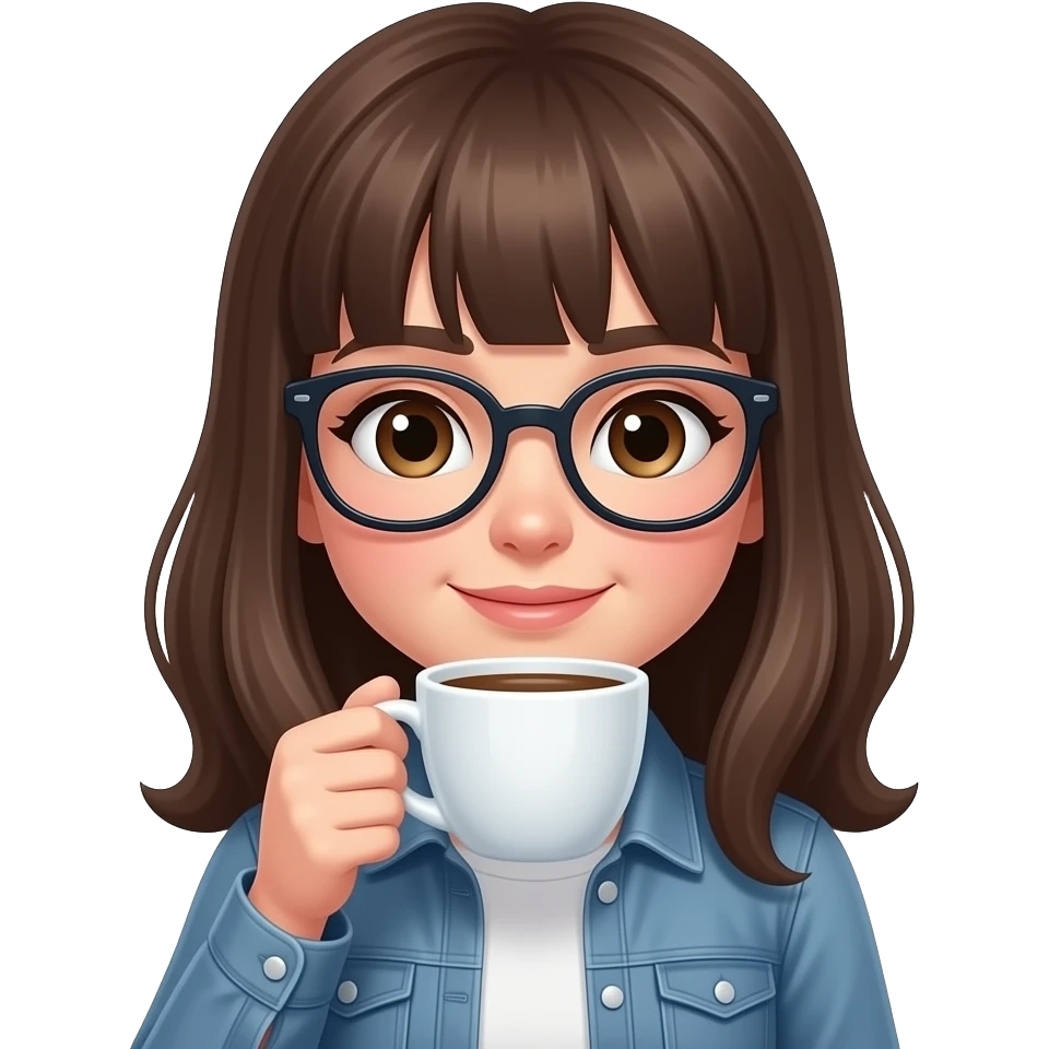 Brunette Girl with glases and bangs- drinking coffee with brown and orange tones emoji