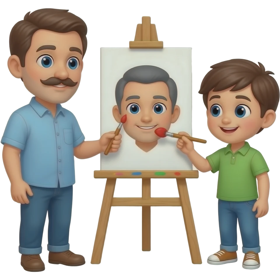 Vater (40) mit moustache und Sohn (22) malen zusammen ein Herz emoji