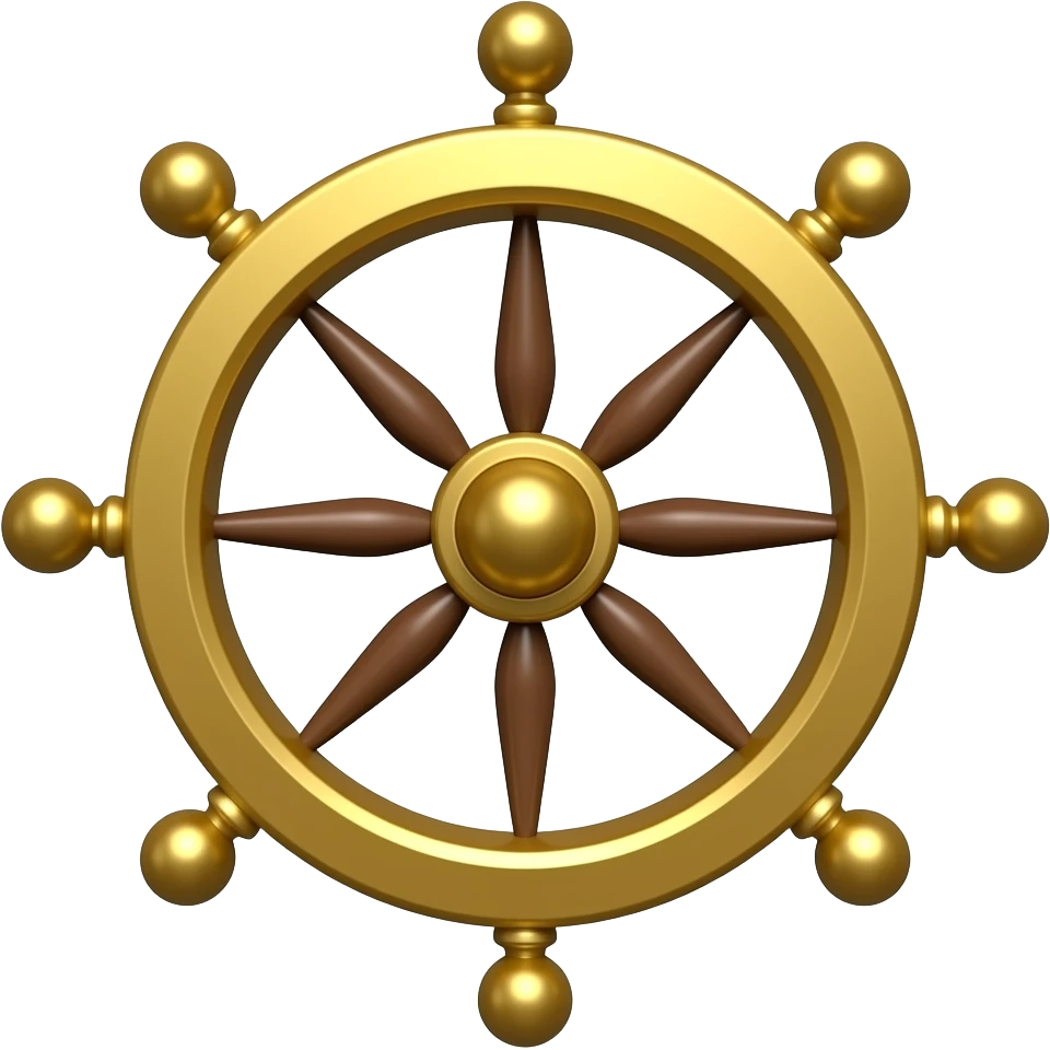 Mahoraga wheel 8 spokes and sphere handles and the wheel is not very fat, it doesn't have any other Ancient parts, doesn't have any little Circles or the spokes inside are Smooth, and the spokes outside are long, but not very long and handles needs to be smooth sphere the inside one too it's gold emoji