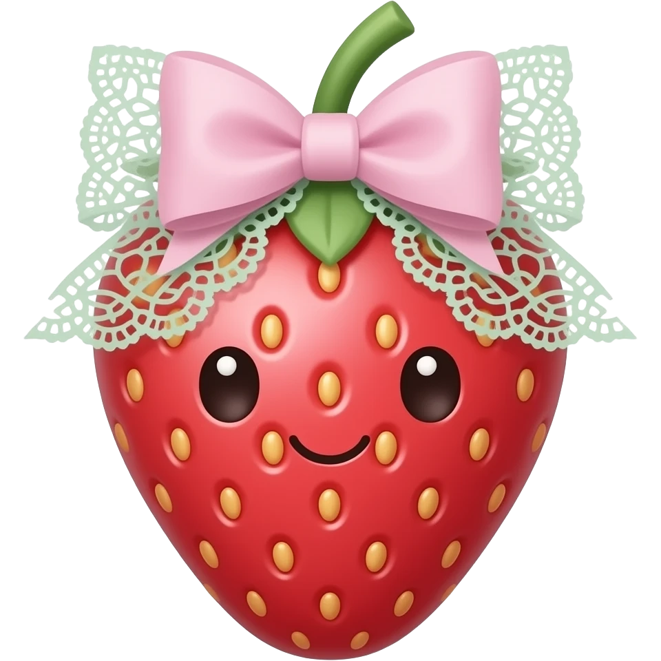 Cute strawberry light pink & light green bow lace coquette bow emoji