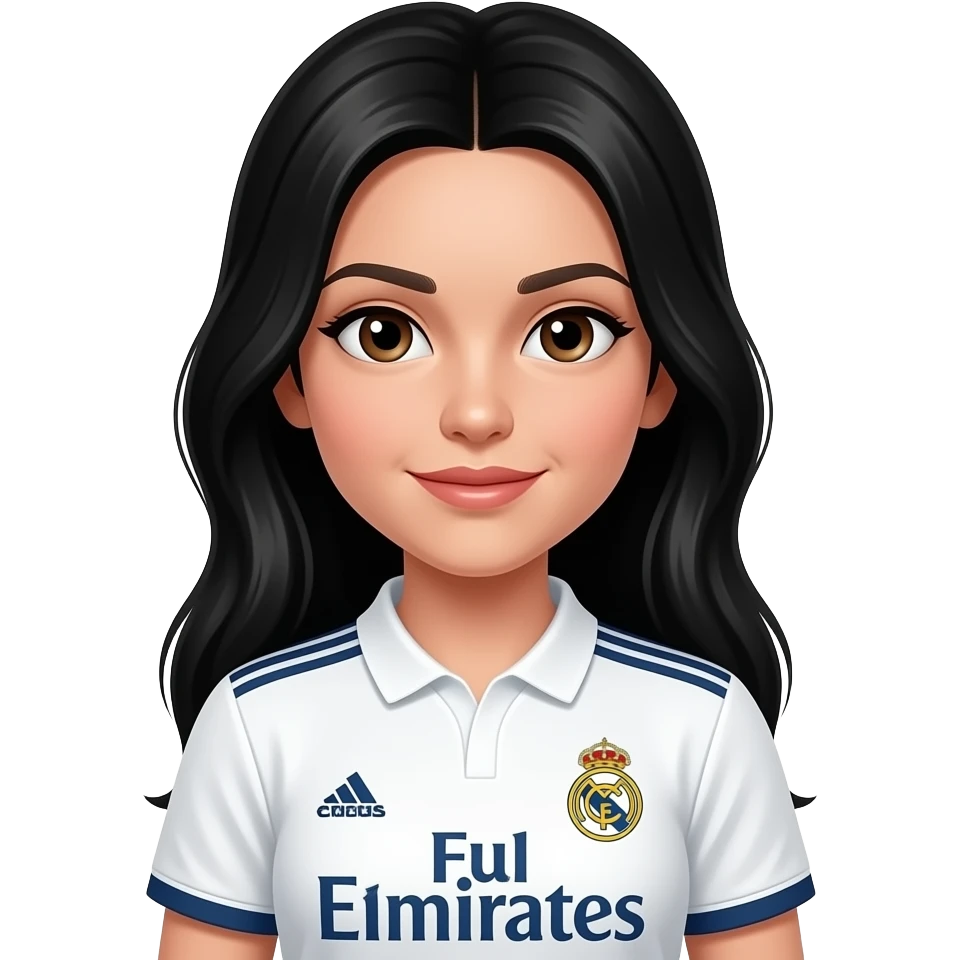 إنشاء بنت لون ابيض لابسه ريال مدريد عيون بني شعر اسود طويل emoji