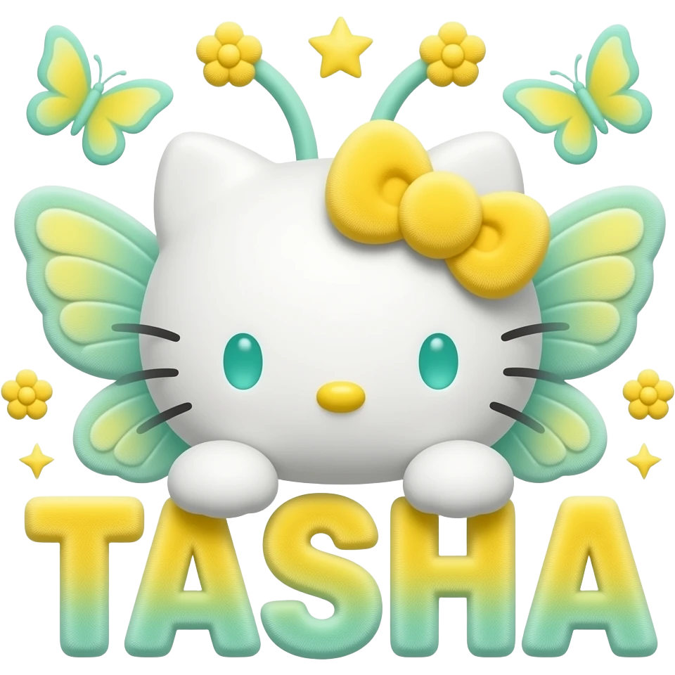 White velvety fur 3D hello kitty head with yellow mint gradient 3D ...