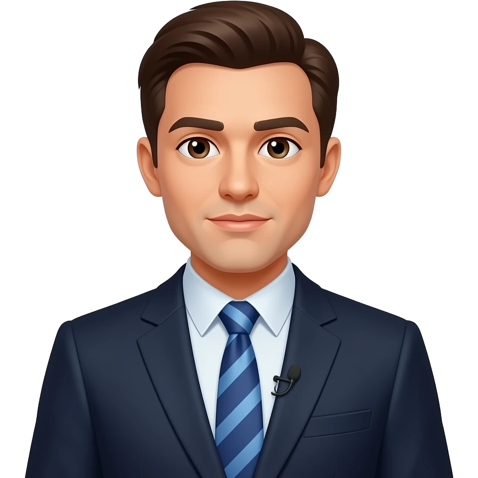 generate an image like an apple emoji of TV presenter talking seriously in a set emoji