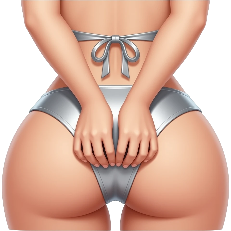 Blonde girl in shiny silver bikini being fucked anal emoji