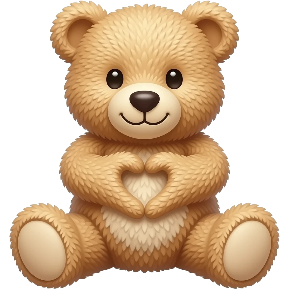 beige teddy bear hands joining forming a heart emoji