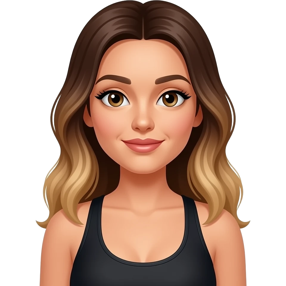 Brunette balayage long hair getting eyelash extentions  applied in a salon in black workout outfit emoji