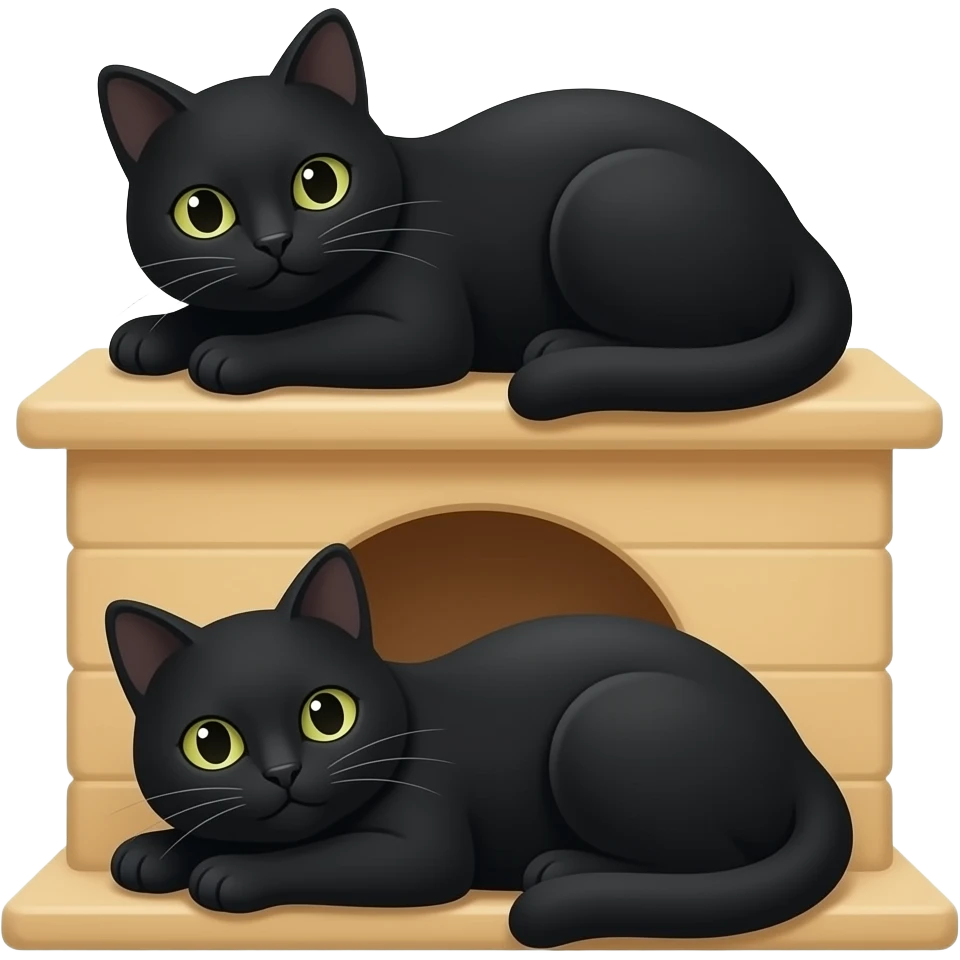 Two black cats are loafing on a cat house emoji