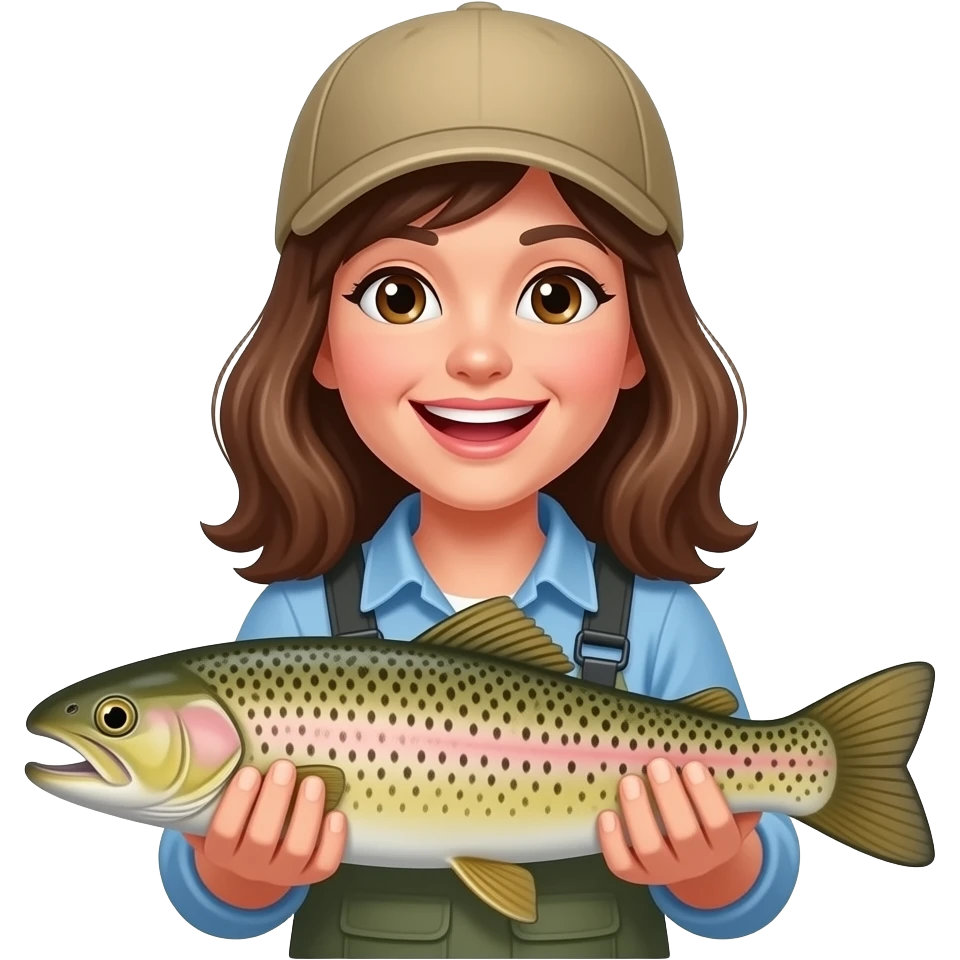 Поймала рыбу, взяла в руки и радуется emoji
