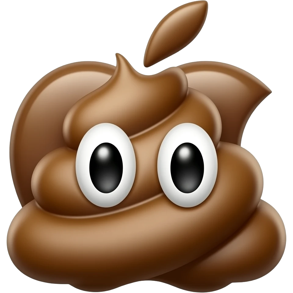Apple logo but made out of poop emoji