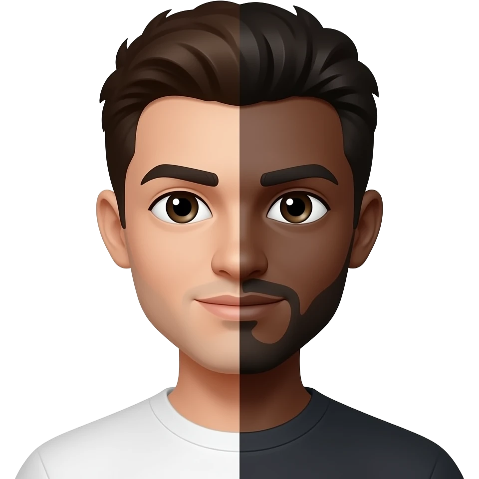Half withe and half black emoji