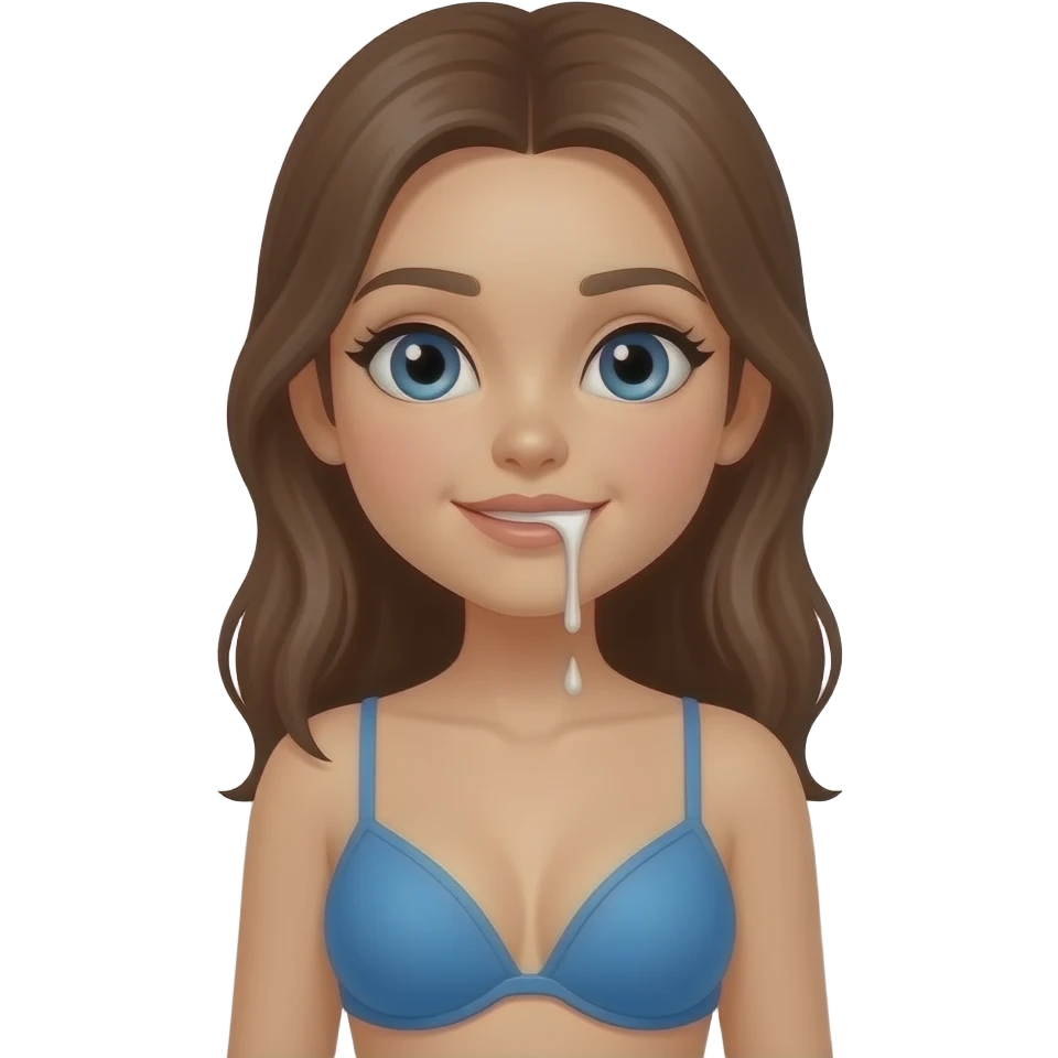 فتاة ترتدي حمالة زرقاء ويخؤج من فمها حليب وبشره بيضاء emoji