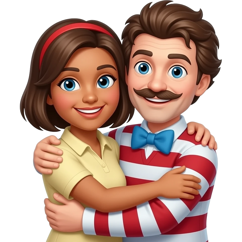 Carmen San Diego and Waldo hugging emoji