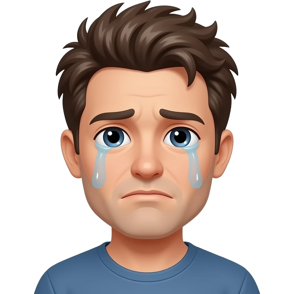 울고있는 머리가 부스스한 남자 emoji