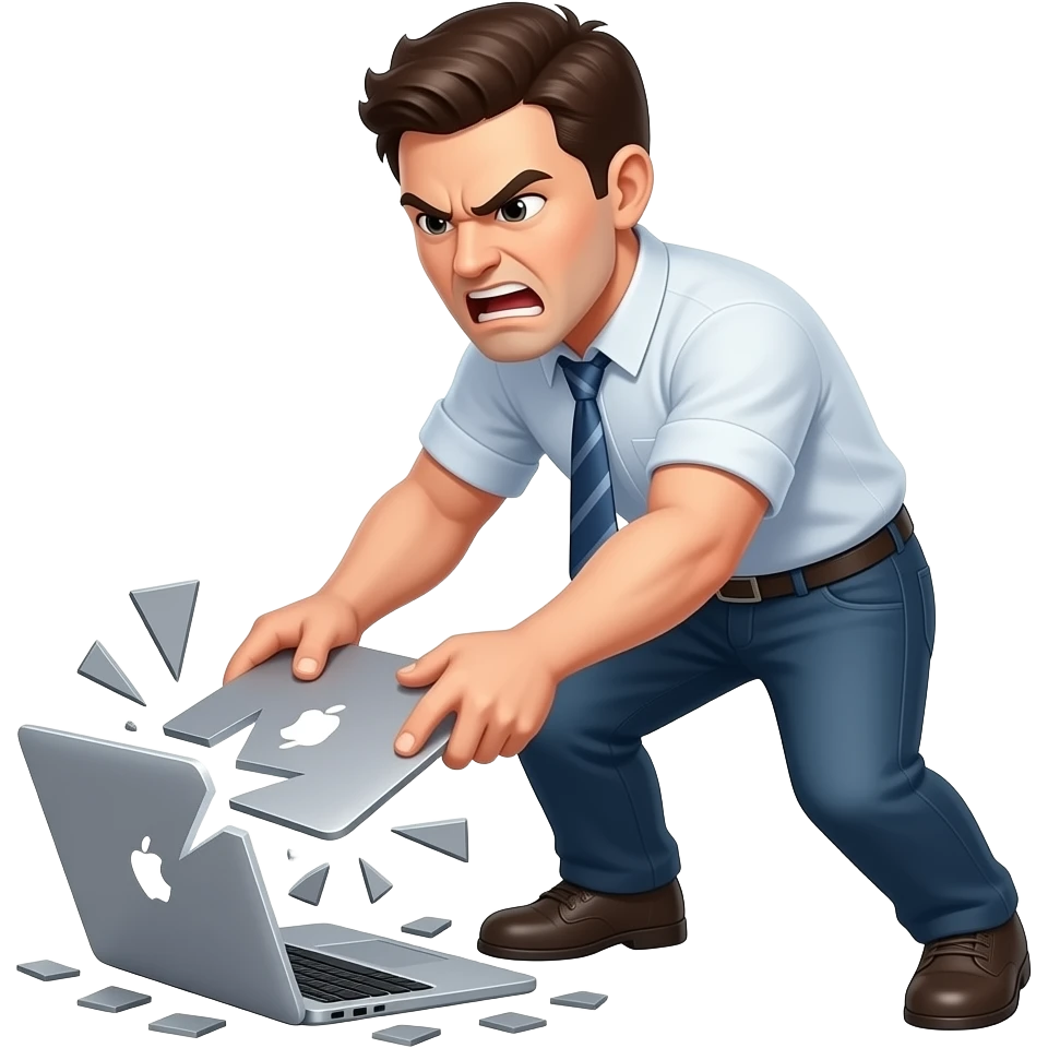 An angry man broke a MacBook in half emoji