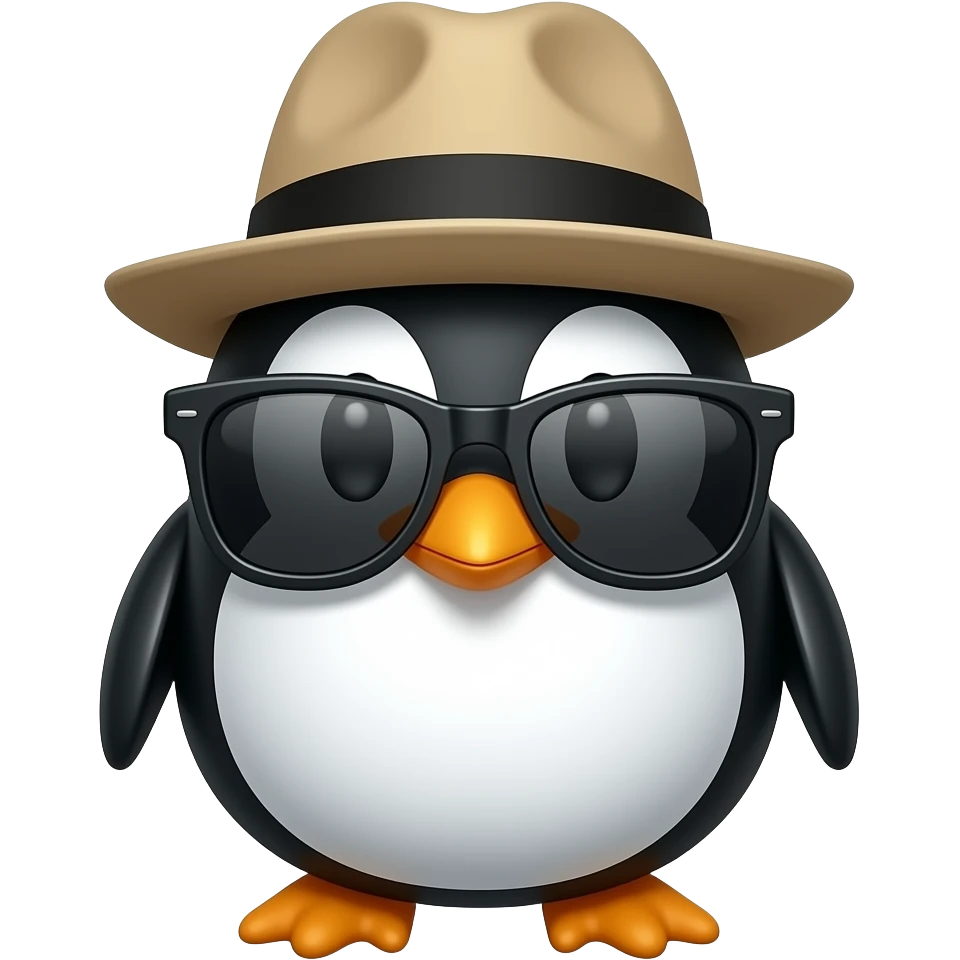penguin with sunglassess and hat, just face emoji