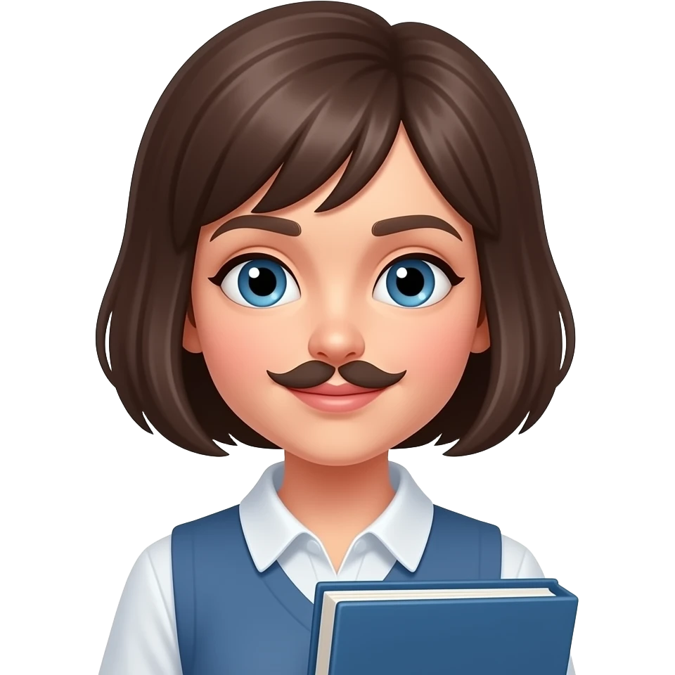 учениця з портфелим короткі волоси  голубі очі без книги чубсик на бік emoji