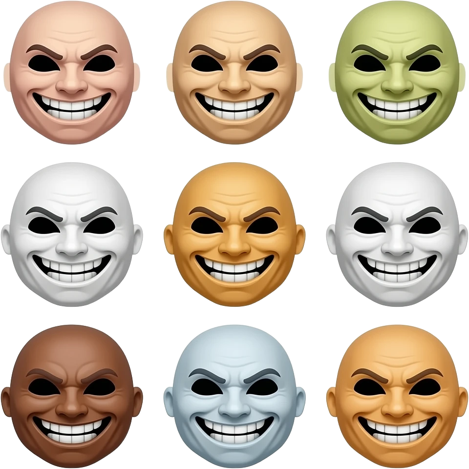 variedad de mascaras burlonas, risas levemente malvadas emoji