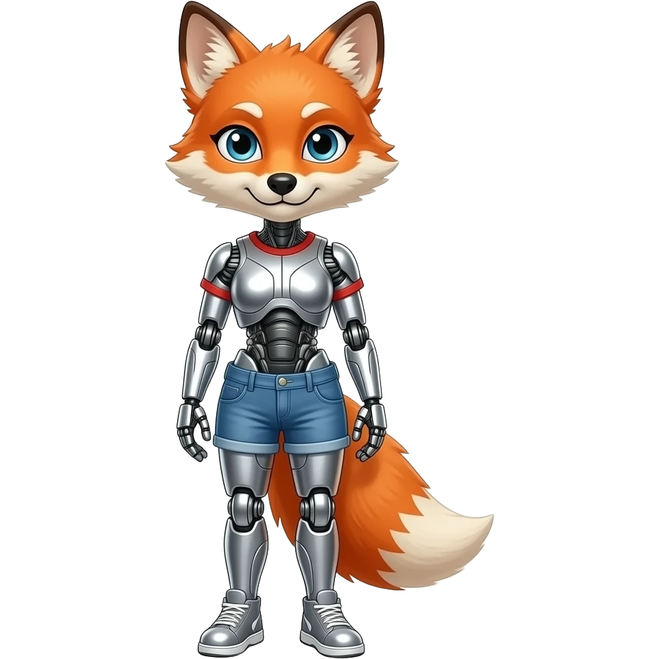 A humanoid robot female fox wearing a tee shirt and shorts emoji