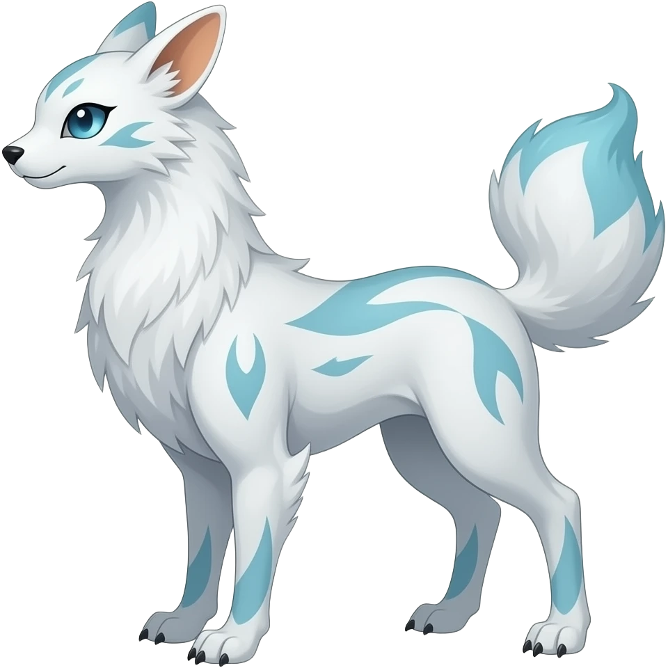 Slim thin lanky scrawny tall elegant oriental feral painted Asian Absol-Glaceon-Sylveon-fusion-hybrid-creature emoji
