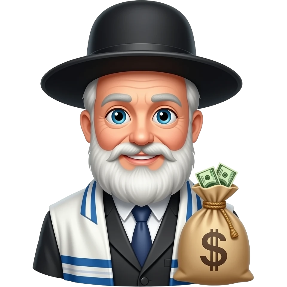 Jewish rabbi with big hat and bag money emoji