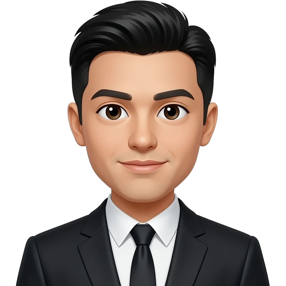 Make emoji with black hair light skin with a black suit emoji