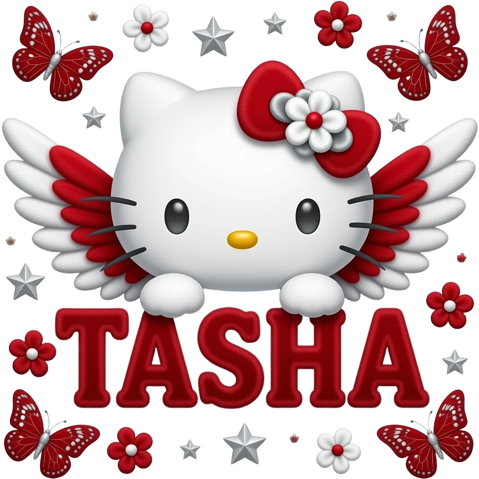 White velvety fur 3D hello kitty head, silver eyes, red silver white 3D ...