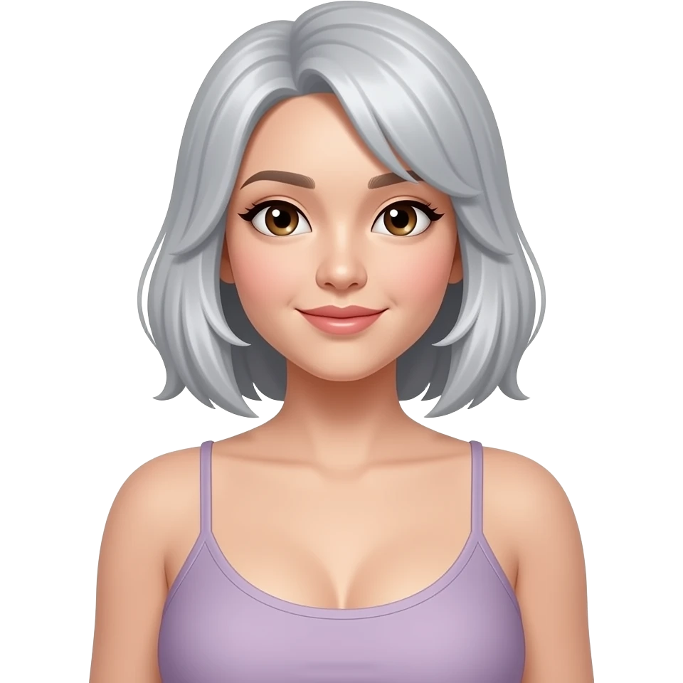 Huge breast asian with shoulder length hair silver in color brown eyes emoji