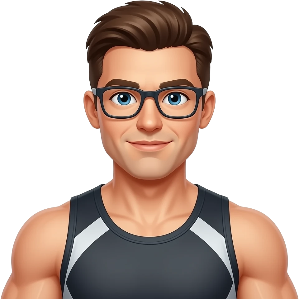 Brown hair, glasses, sporty, muscular emoji