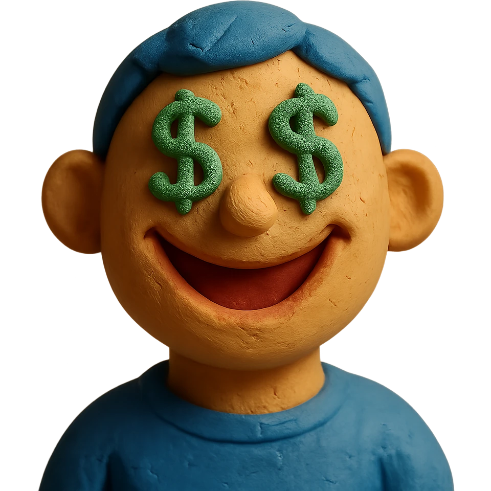 very happy face with dollar signs for eyes emoji