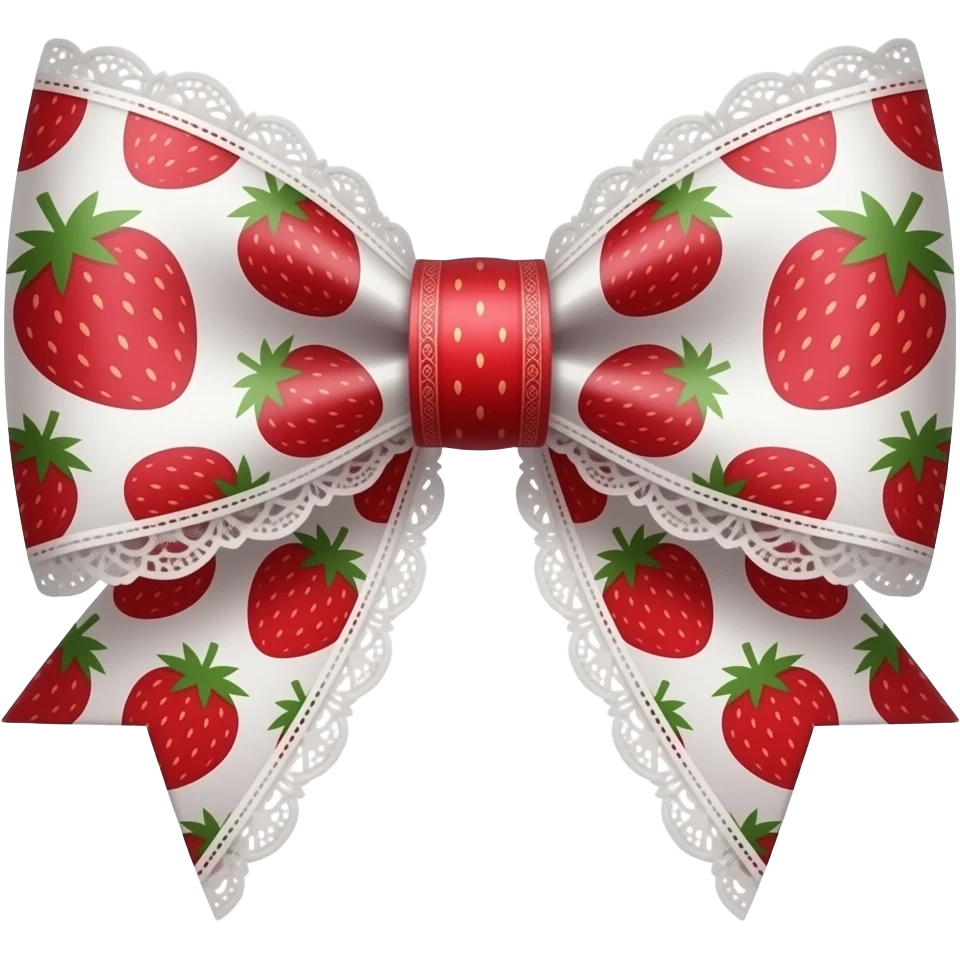 red and white with  strawberry style pattern on bow lace coquette bow emoji