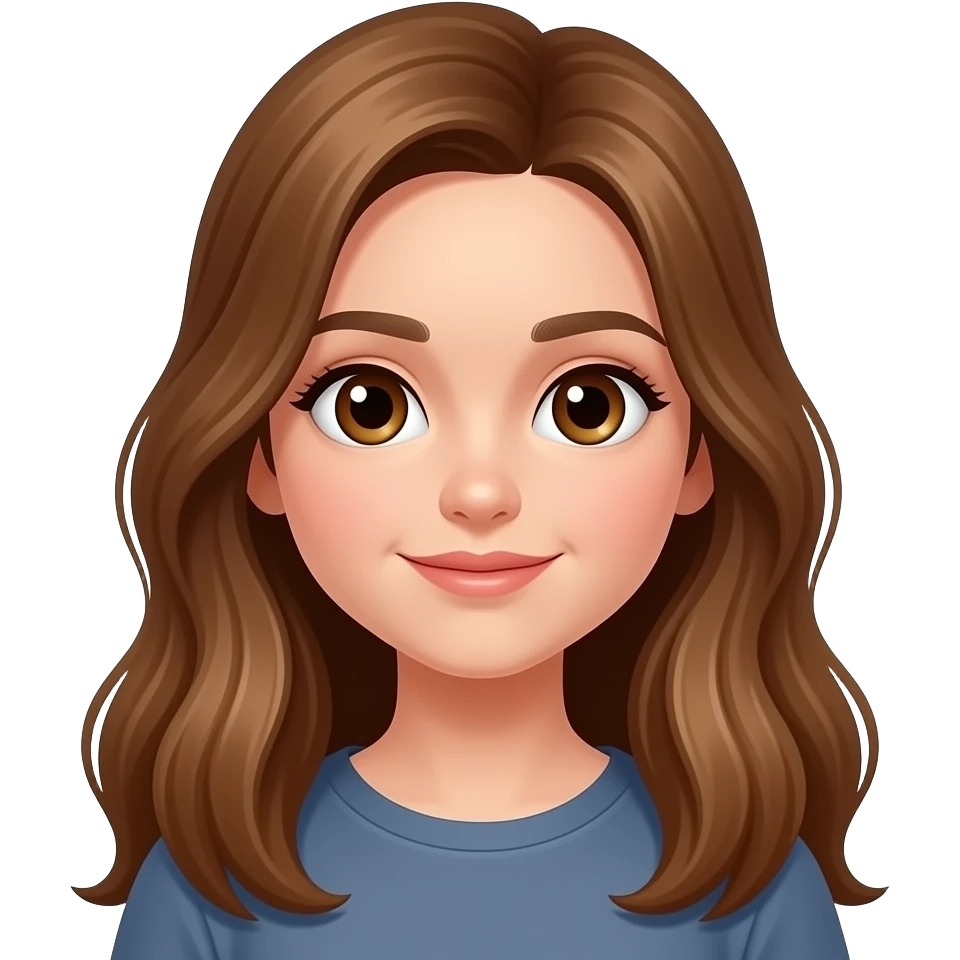 una chica  guapa con los ojos grandes marrones i el pelo avellana muy largo de 15 años emoji