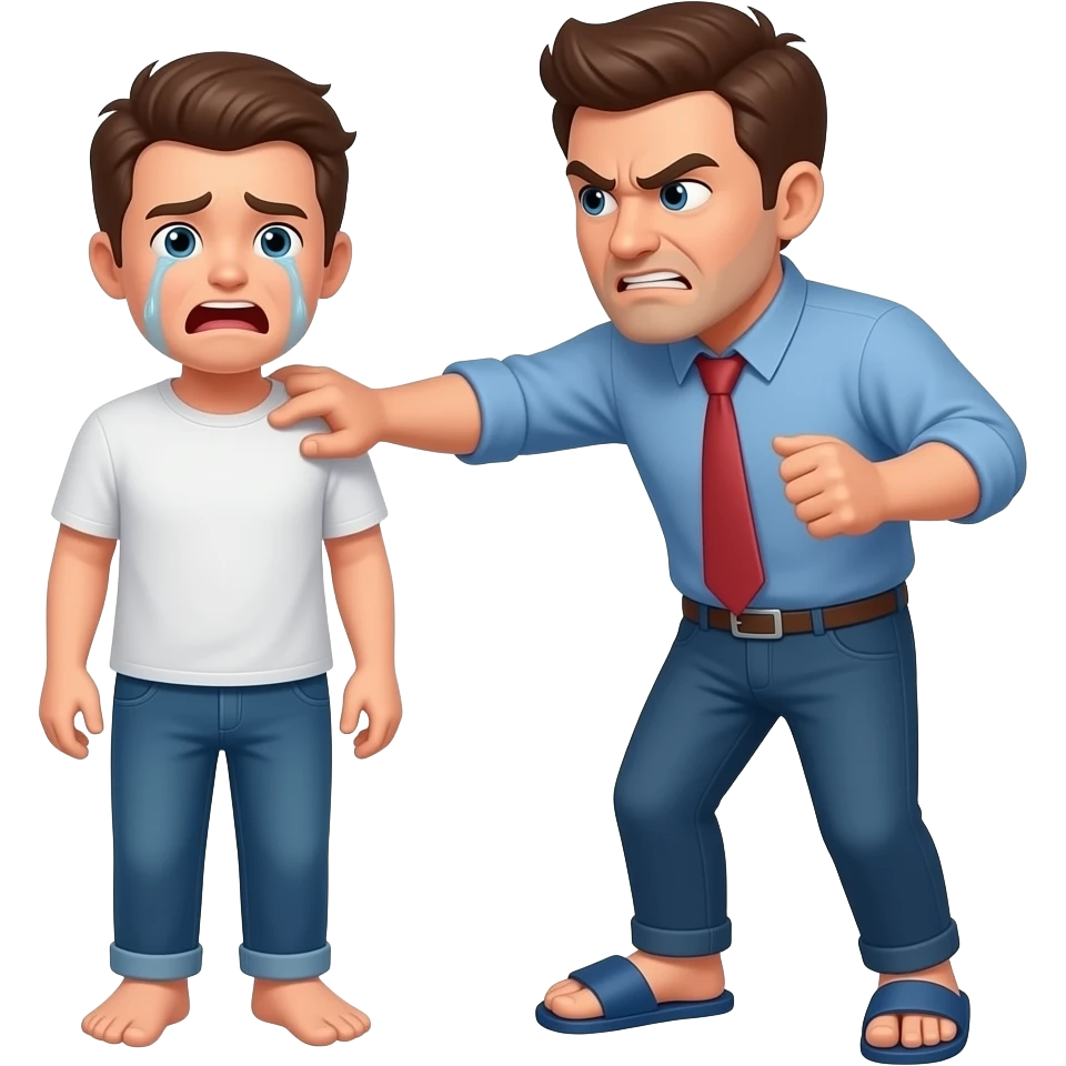 An angry man spanking a crying man with a slippering man emoji