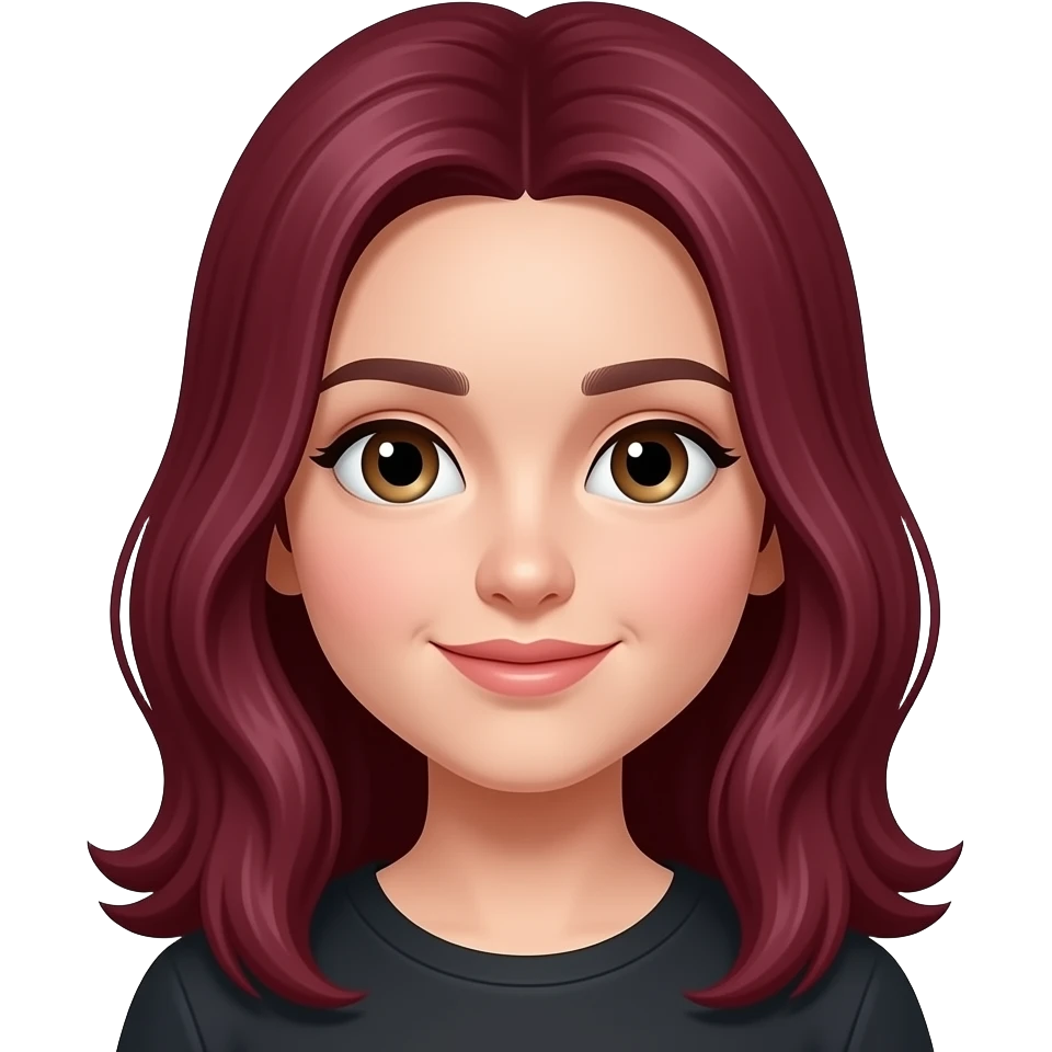 straight-wavy burgandy hair girl with slight brown eyes emoji