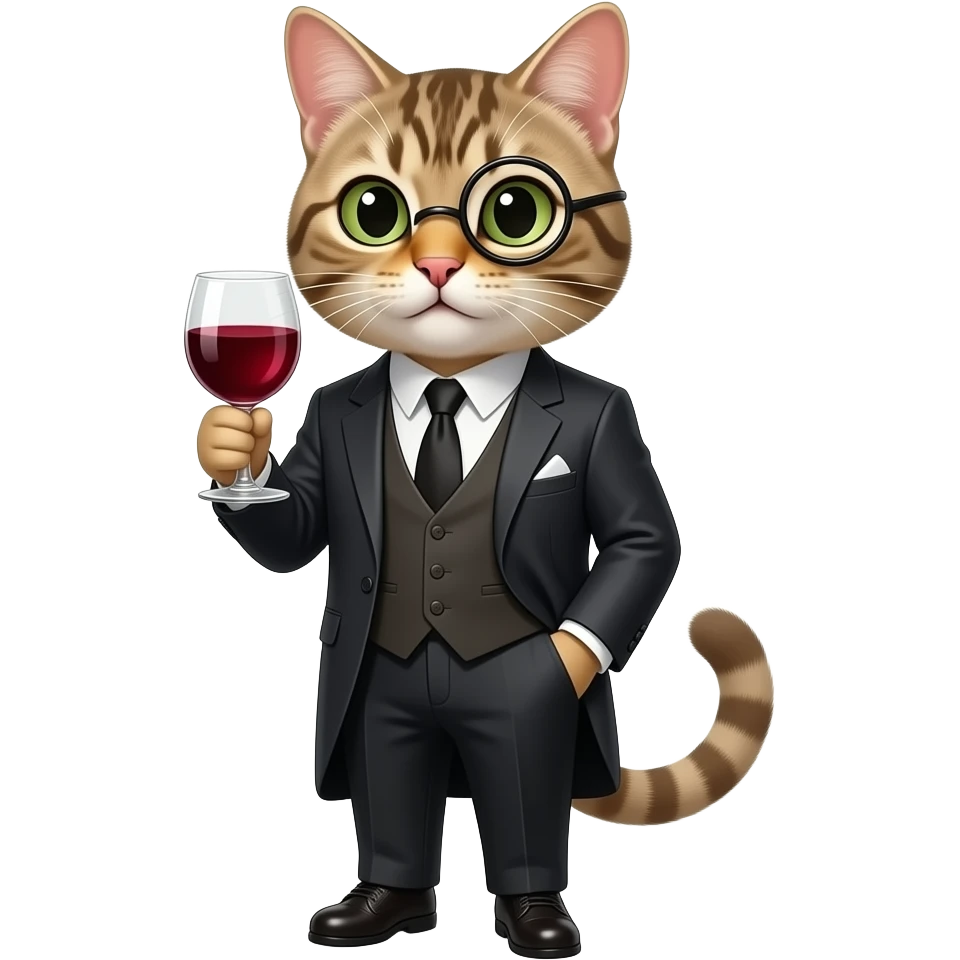 make a sophisticated cat drinking a glass of red wine in a monocle emoji