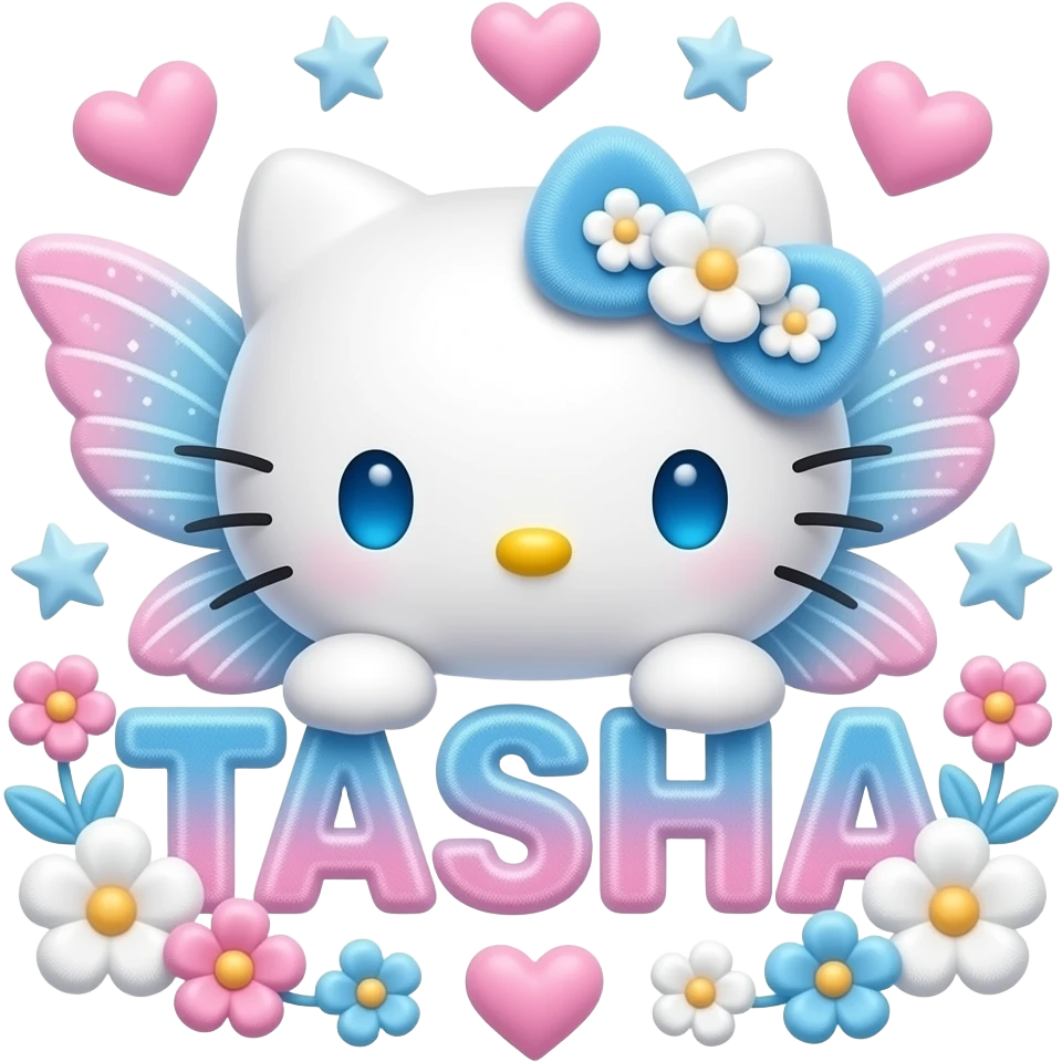 White velvety fur 3D hello kitty head with blue white pink gradient 3D ...