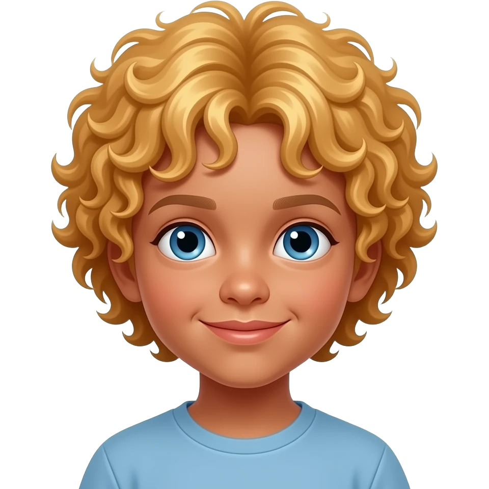 Child with tan skin and curly honey blonde hair with blue eyes emoji