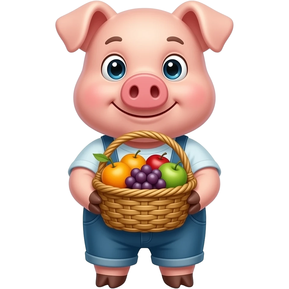 Pig holding basket of fruits emoji