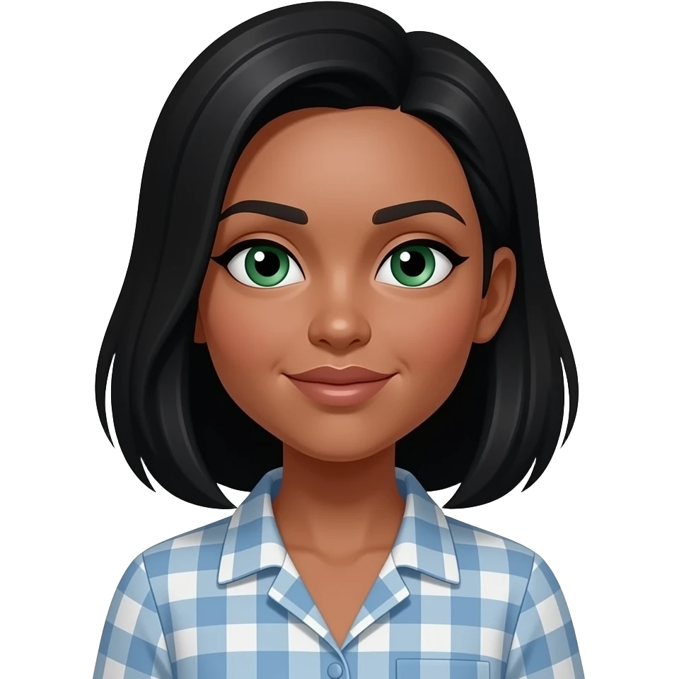 خلي لون عيونها أخضر فاتح ولون شعرها أسود وبشرتها حنطية وشعرها ناعم ولابسة نفس الاشي emoji