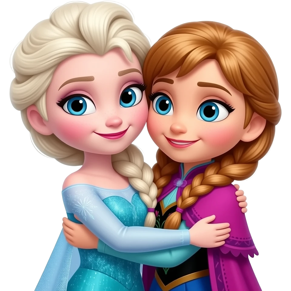 Mini cute elsa and anna hugging closely not side hug emoji | AI Emoji ...
