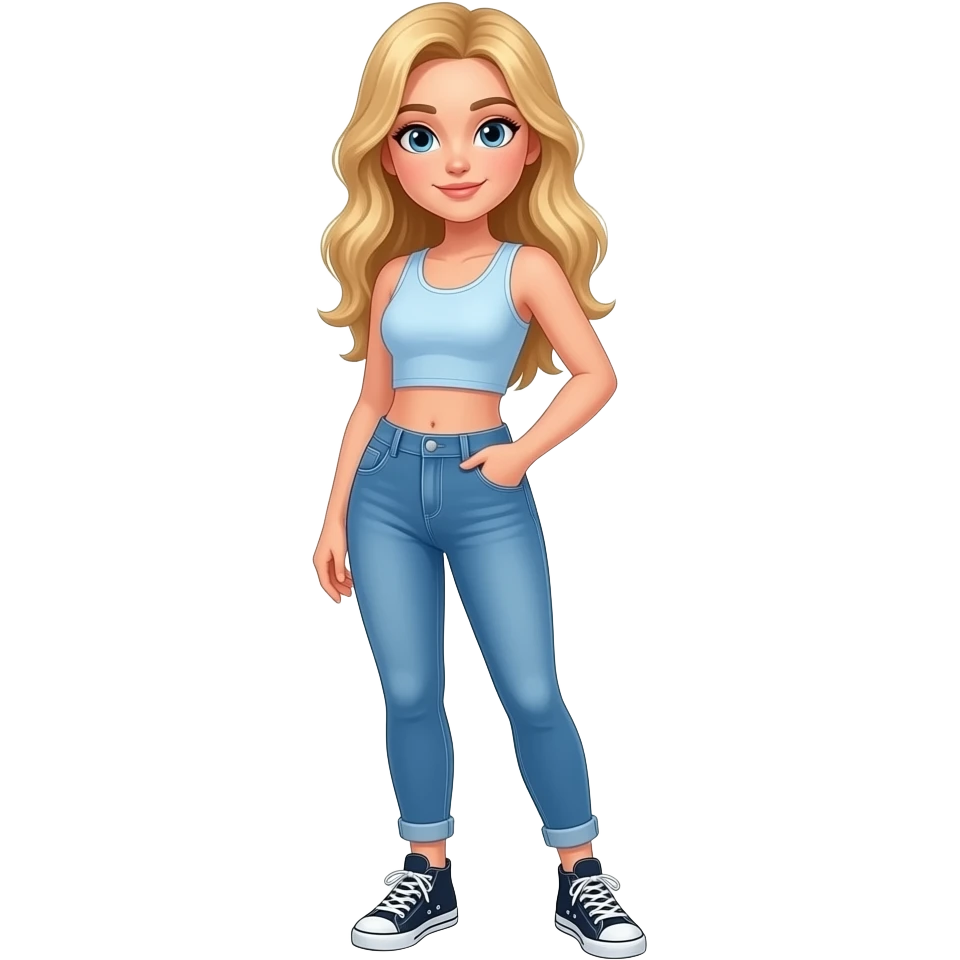 Hot baddie teen, blonde, full body with shoes, crop top, really pretty emoji